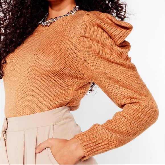 🍂 BRAVE SOUL TAN KNIT PUFF SLEEVE SWEATER! - Picture 3 of 15